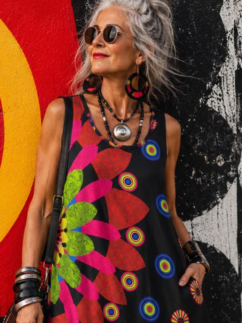 Colorful Abstract Sleeveless Swing Tunic Dress Plus Size Boho Artsy 2X